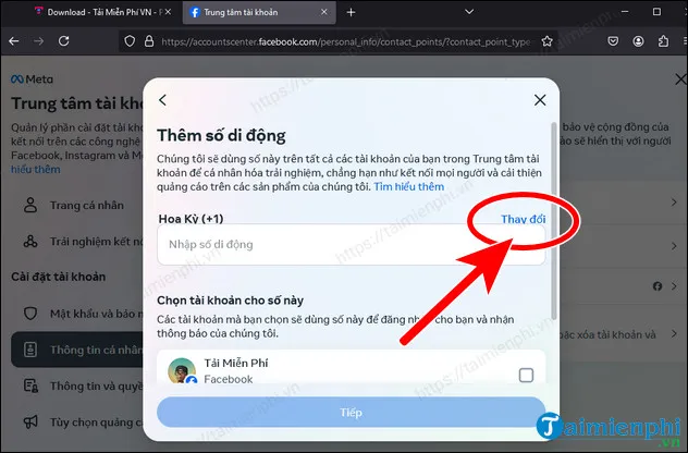 Nhấn vào nút Thay đổi để xác định khu vực cư trú