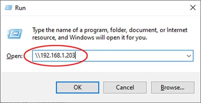 Nhấn Windown + R , và nhập địa chỉ IP của máy photocopy vào