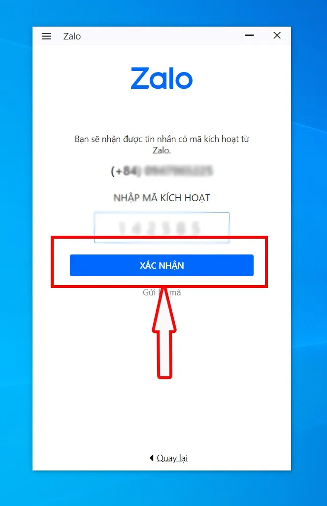 Nhấn xác nhận để hoành thành việc đăng ký Zalo