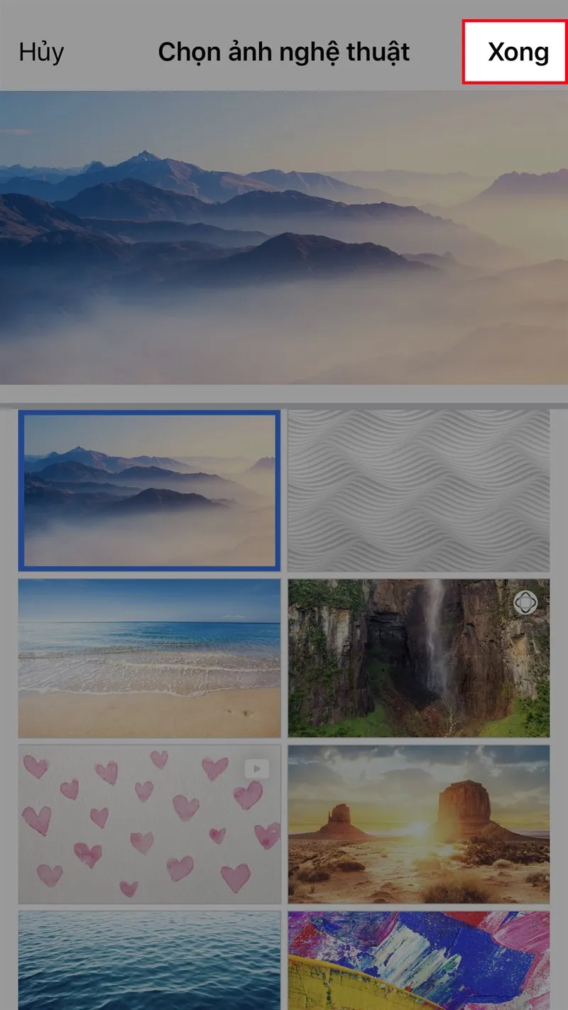 Nhấn Xong sau khi đã chọn ảnh bìa mong muốn trên Facebook