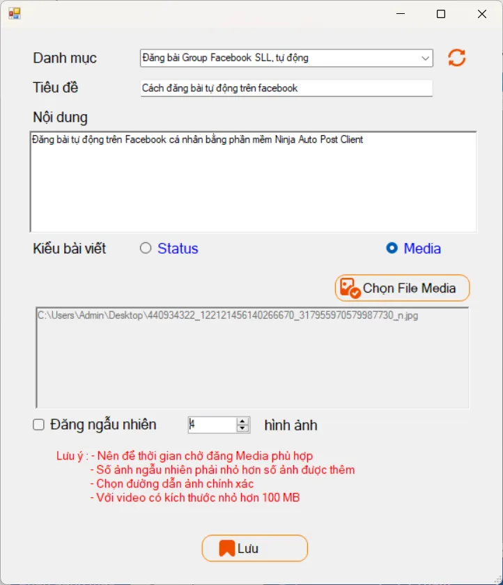 Nhập các nội dung bài viết bao gồm Tiêu đề, Nội dung và Media