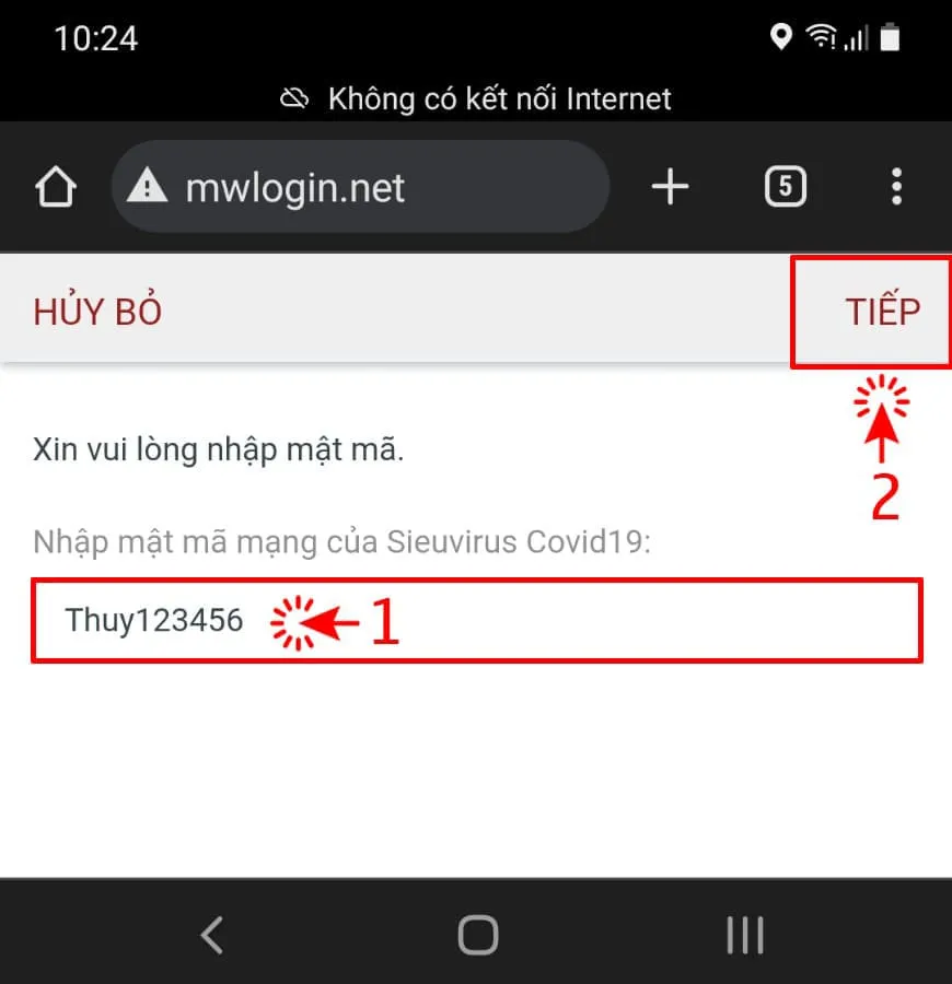 Nhập chính xác mật khẩu của mạng Wi-Fi gốc đã chọn