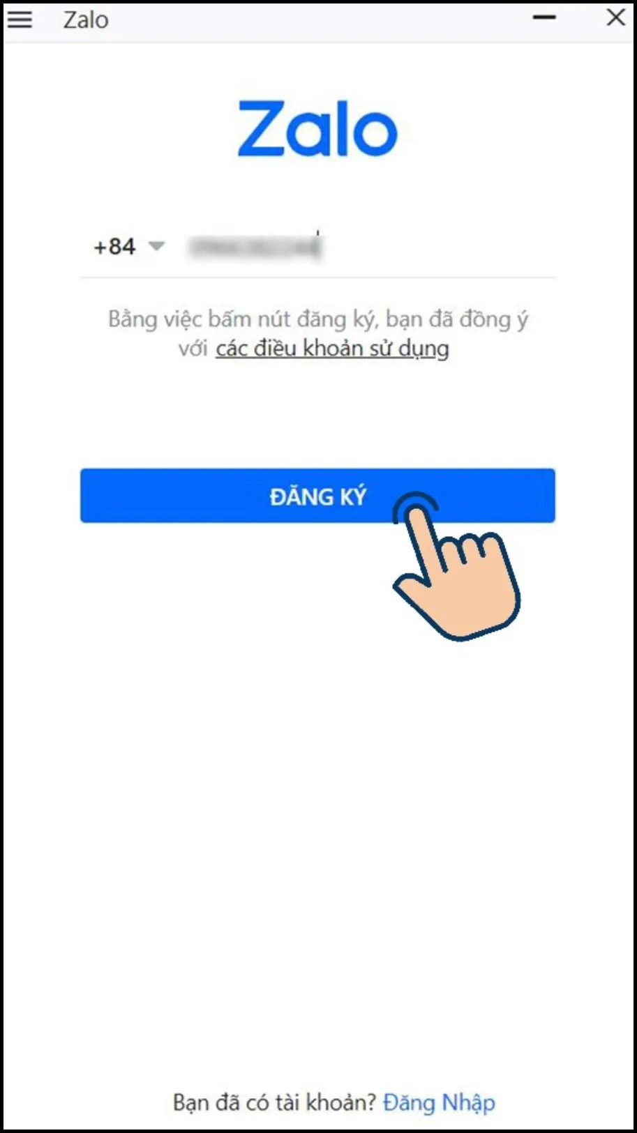Nhập chính xác số điện thoại để đăng ký tài khoản Zalo mới