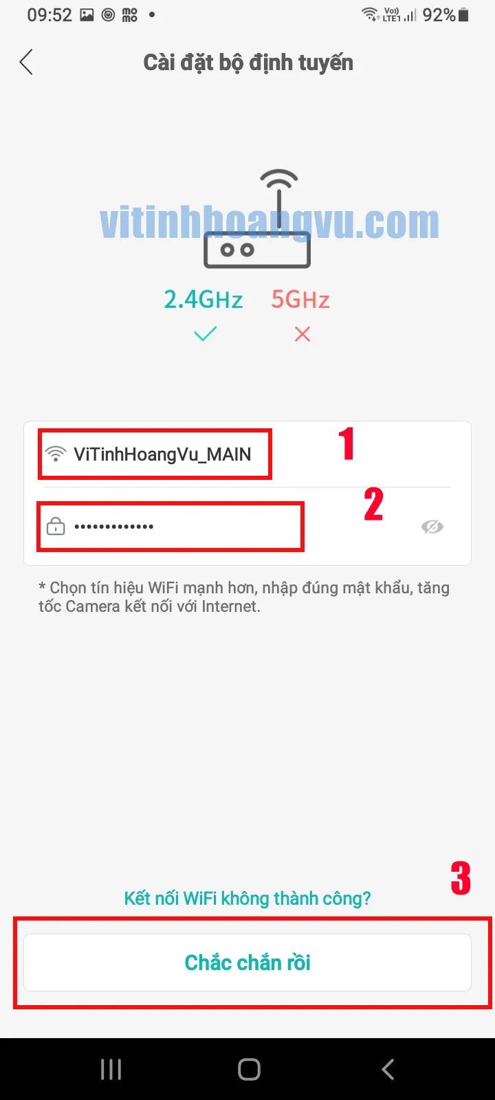 Nhập chính xác tên và mật khẩu Wi-Fi để camera Puratech có thể kết nối Internet