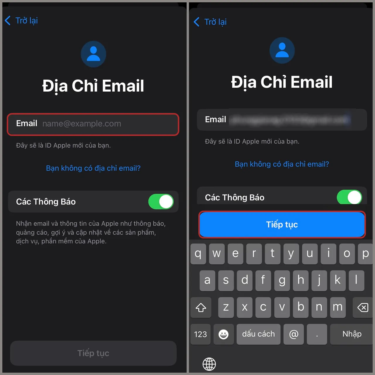 Nhập địa chỉ Email để làm ID Apple