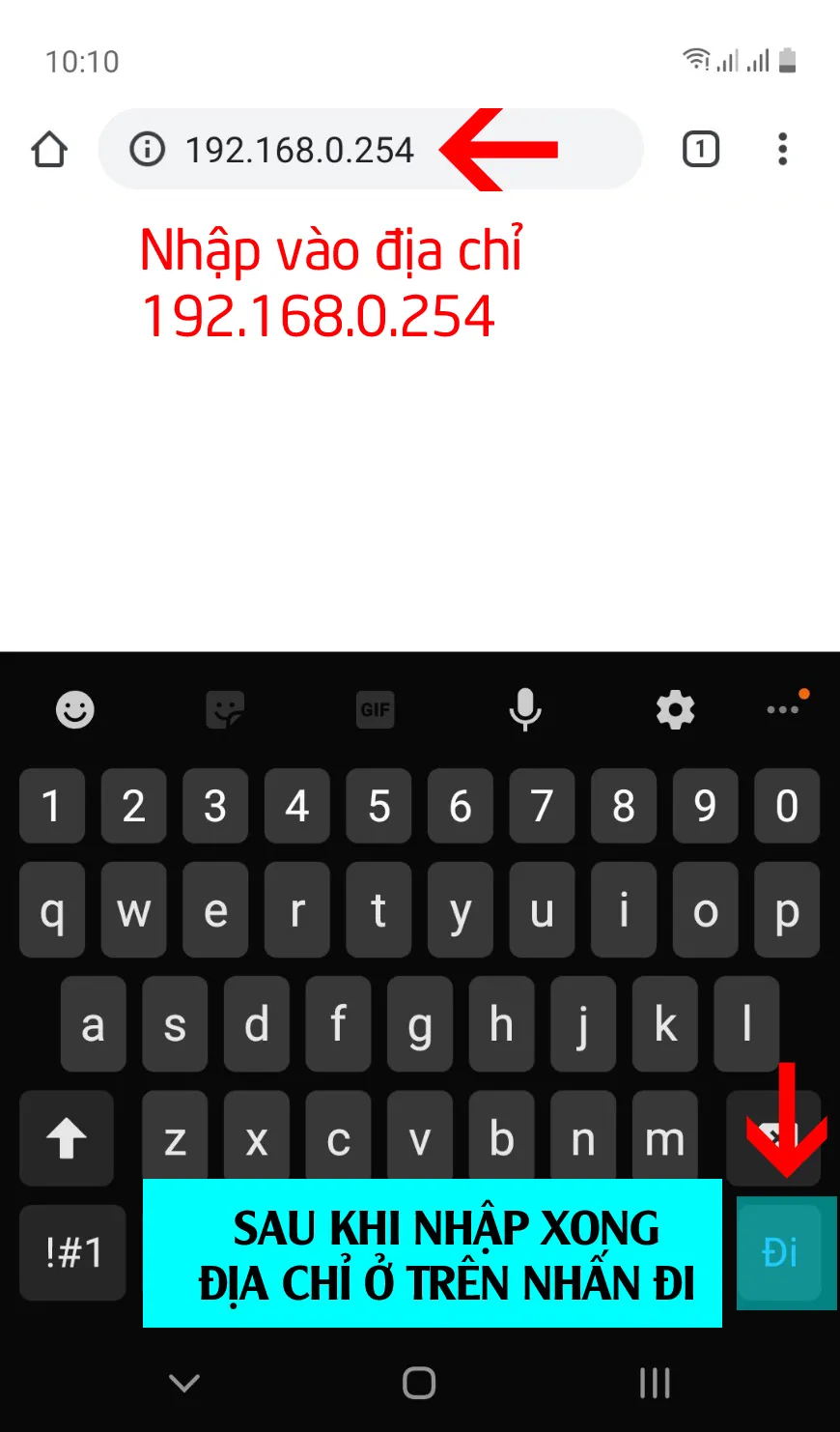 Nhập địa chỉ IP 192.168.0.254 vào thanh trình duyệt để truy cập trang cấu hình bộ kích sóng wifi Totolink