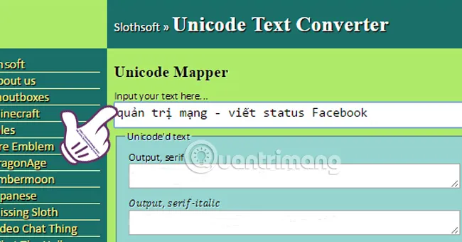 Nhập dòng trạng thái vào ô Input để kiểm tra font chữ