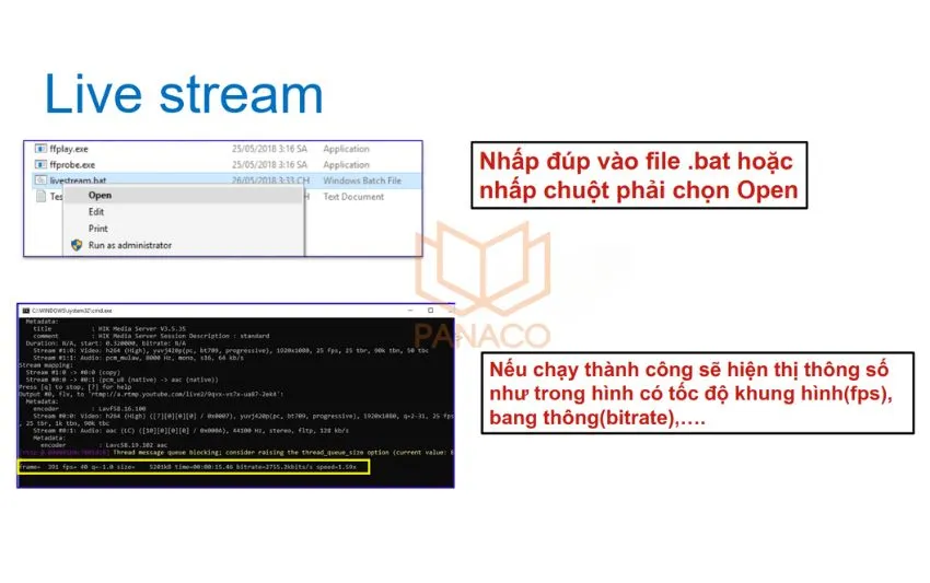 Nhấp đúp vào file .bat để khởi động luồng phát trực tiếp từ FFmpeg