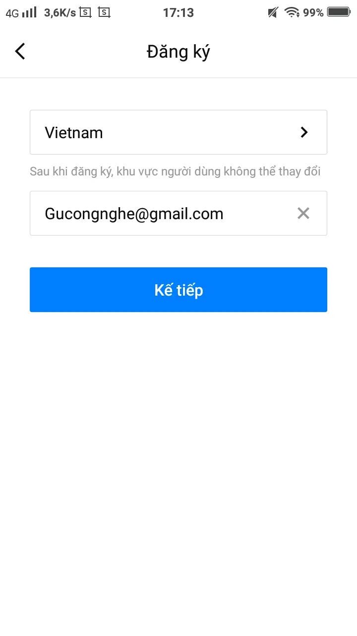 Nhập email để đăng ký tài khoản BroadLink