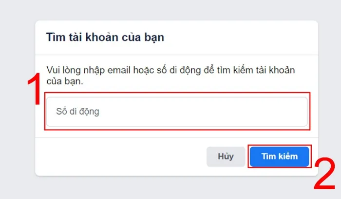 Nhập email hoặc số điện thoại và nhấn tìm kiếm