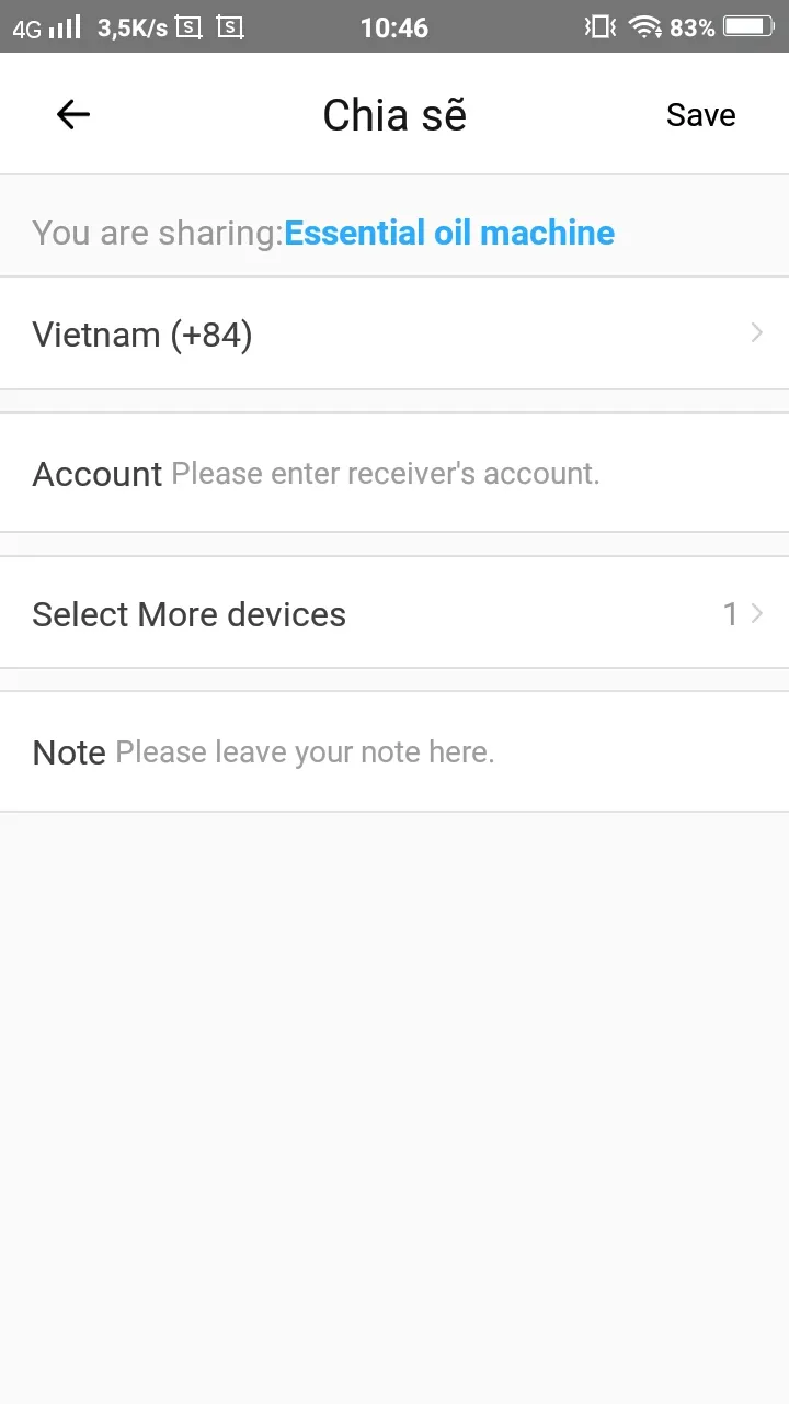 Nhập email tài khoản eWeLink của người nhận chia sẻ