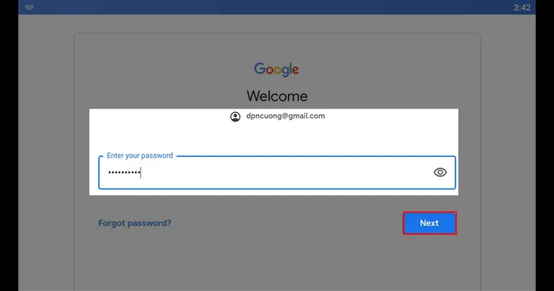 Nhập email và mật khẩu tài khoản Google để đăng nhập