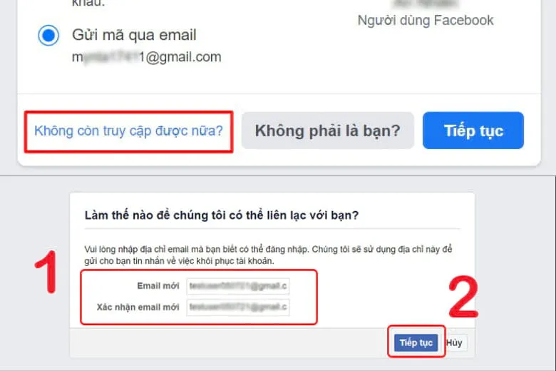 Nhập Email/SĐT mới để Facebook liên hệ hỗ trợ khôi phục