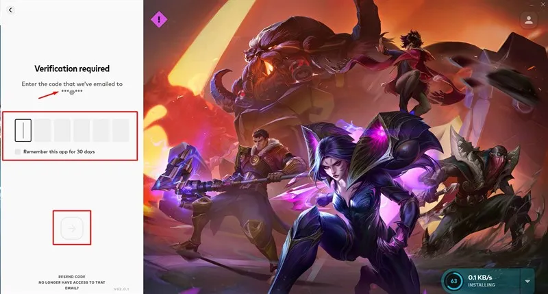 Nhập mã Code xác minh được gửi về Email để hoàn tất đăng nhập tài khoản Riot