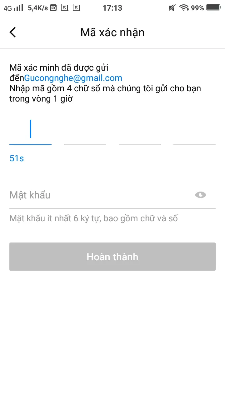 Nhập mã xác nhận và mật khẩu để hoàn thành đăng ký BroadLink
