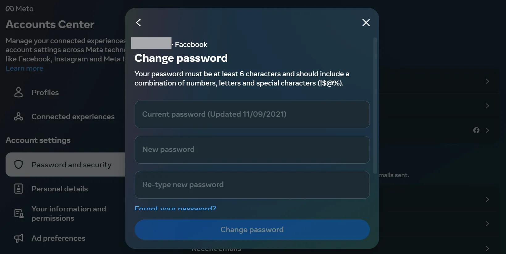 Nhập mật khẩu cũ và mật khẩu mới để hoàn tất