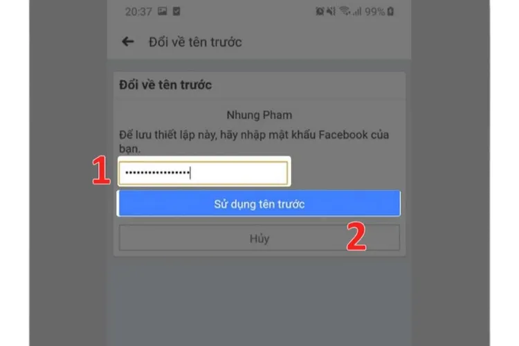 Nhập mật khẩu để hoàn tất đổi tên cũ
