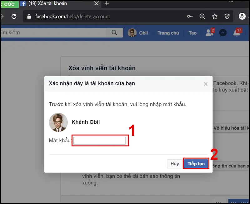 Nhập mật khẩu Facebook để xác nhận