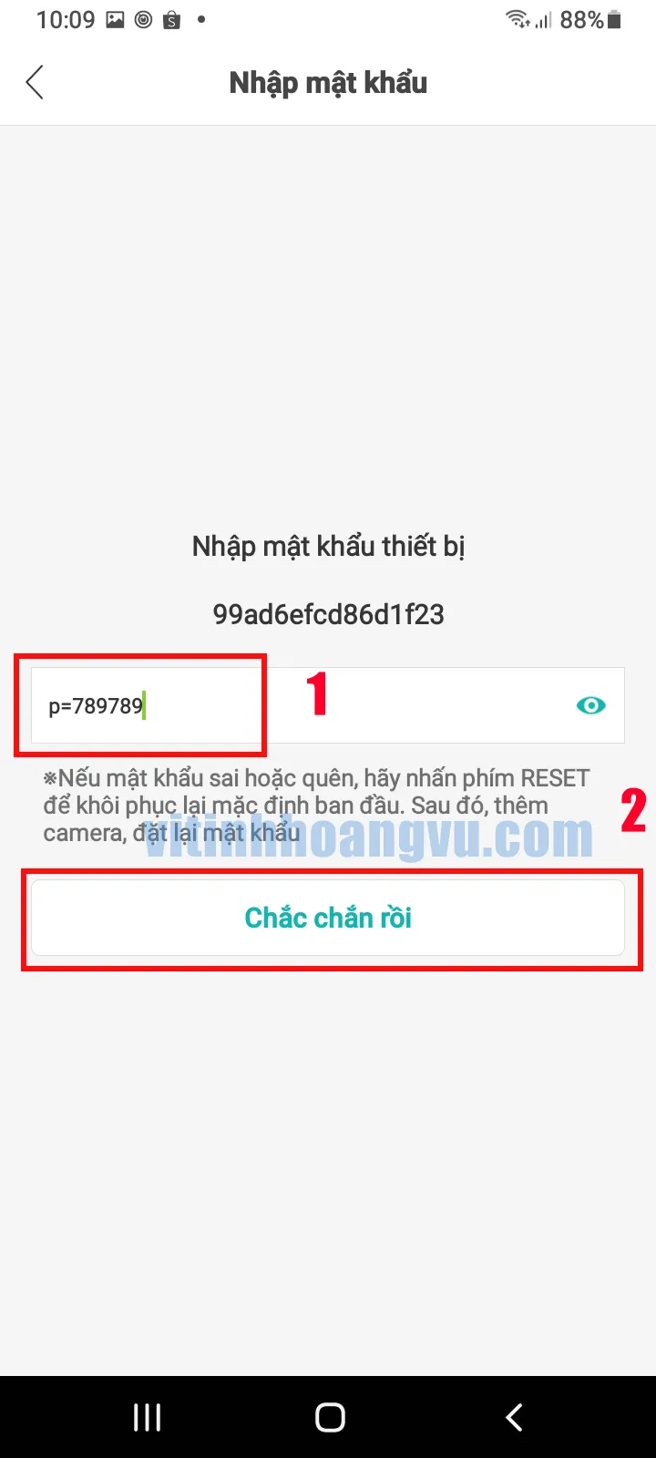 Nhập mật khẩu mặc định của camera Puratech (thường là "p=789789") để truy cập cài đặt