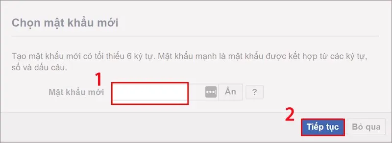 Nhập mật khẩu mới và hoàn tất khôi phục tài khoản