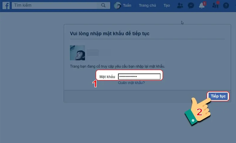 Nhập mật khẩu tiếp tục.