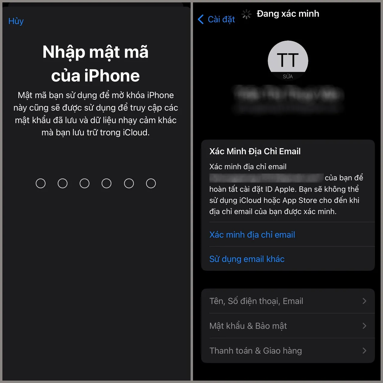 Nhập mật khẩu trên iPhone của bạn để hoàn tất việc tạo tài khoản