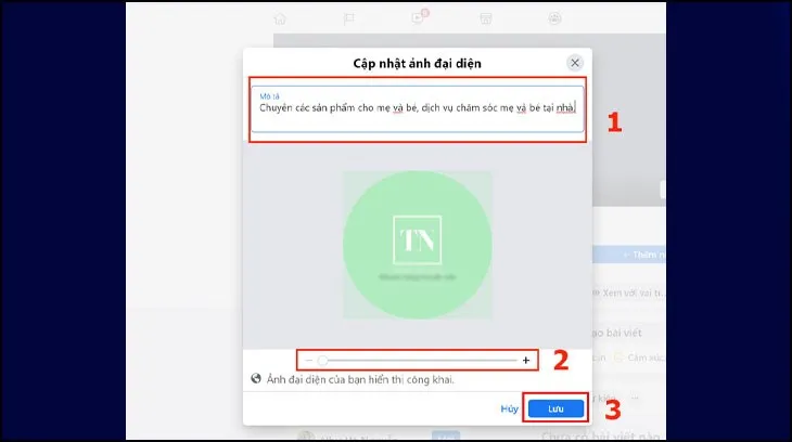 Nhập mô tả phù hợp cho ảnh vào ô mô tả