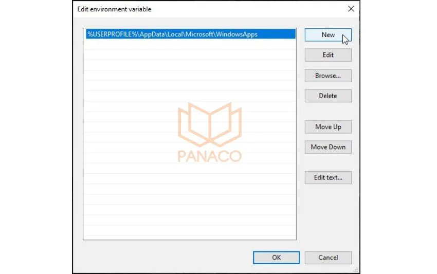 Nhấp New để thêm biến môi trường mới khi live stream youtube bằng ffmpeg