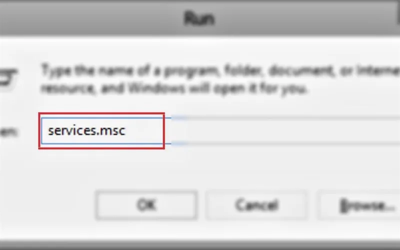 Nhập “services.msc” và nhấn Enter trong hộp thoại Run
