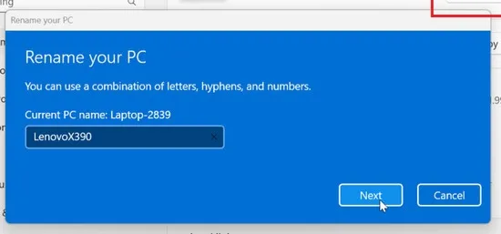 Nhập tên mới cho máy tính Windows để cá nhân hóa