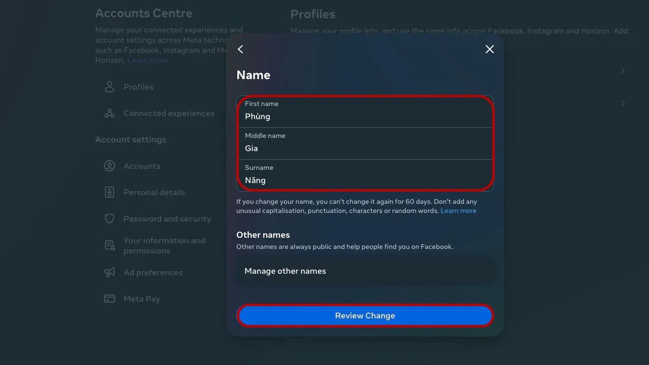 Nhập tên mới theo mong muốn sau khi vượt qua hạn chế 60 ngày