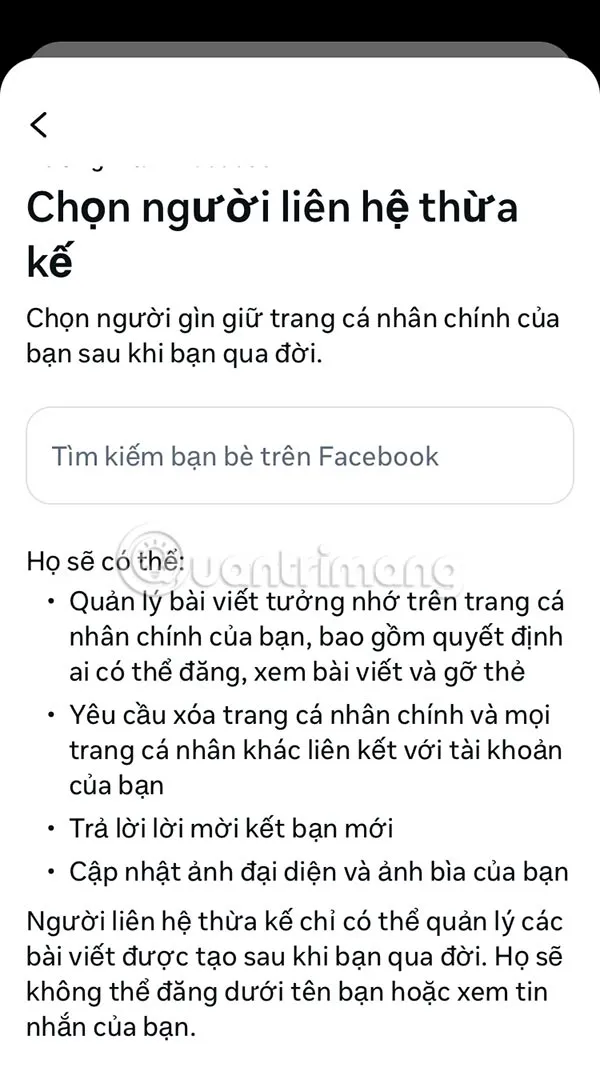 Nhập tên tài khoản Facebook kế thừa