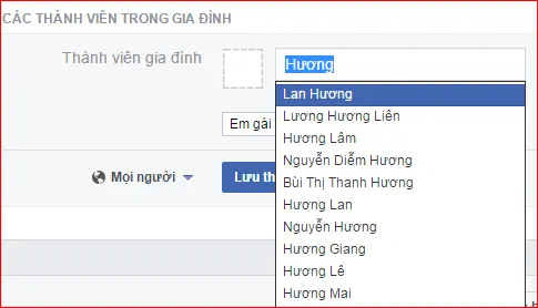 Nhập Tên và Chọn mối quan hệ để hoàn tất việc cập nhật thông tin trên Facebook
