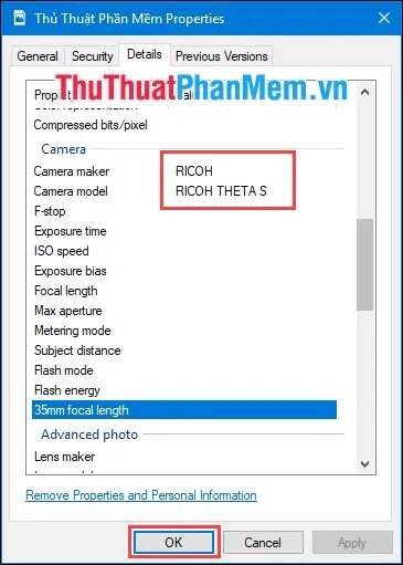Nhập thông tin Camera Maker và Camera Model để Facebook nhận diện ảnh 360 độ