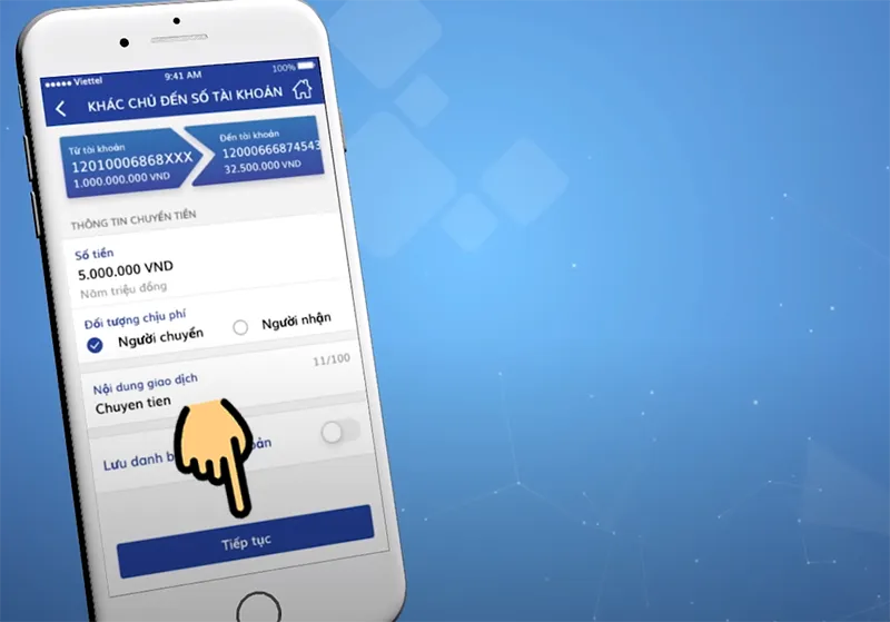 Nhập thông tin số tiền và nội dung chuyển khoản BIDV