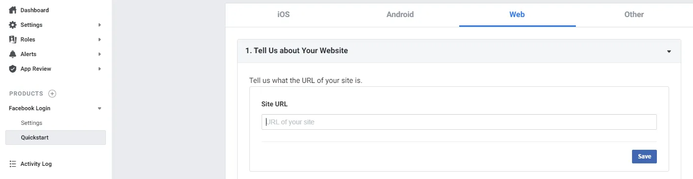 Nhập URL website và lưu lại trong quá trình thiết lập web