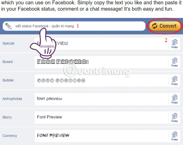 Nhập văn bản cần chuyển đổi font chữ trên công cụ hỗ trợ