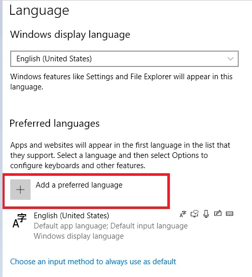 Nhấp vào Add a preferred language để thêm ngôn ngữ mới vào hệ thống