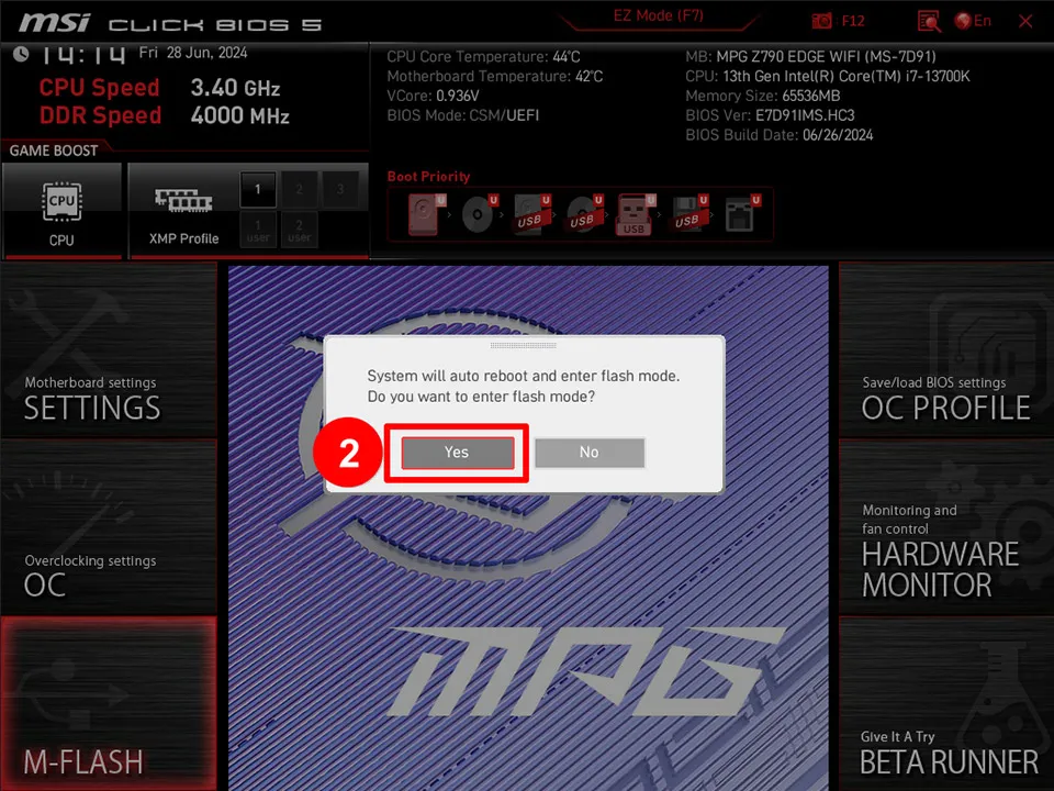 Nhấp vào Có để vào giao diện M-FLASH