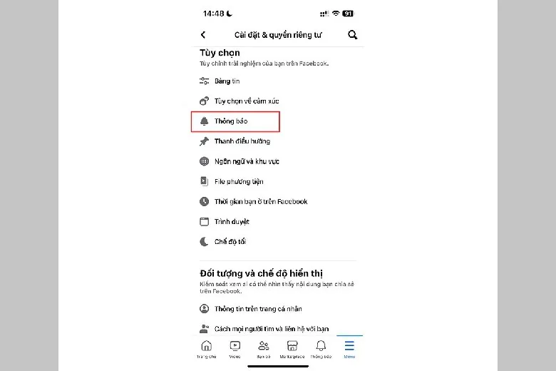 Nhấp vào mục Thông báo