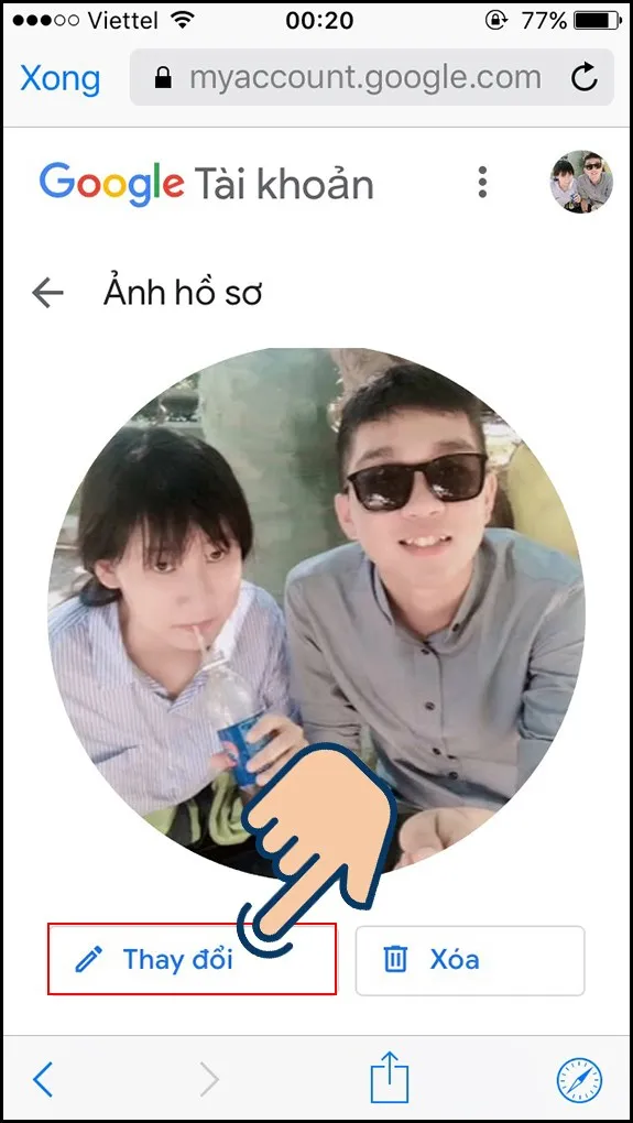 Nhấp vào Thay đổi để mở giao diện tải ảnh mới cho cách cài ảnh đại diện cho gmail