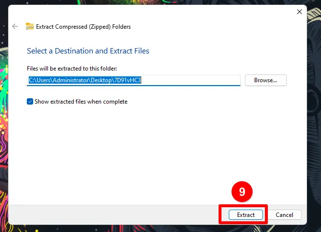 Nhấp vào Trích xuất để giải nén