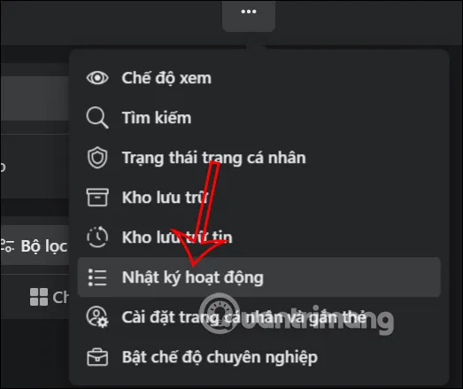 Nhật ký hoạt động trên Facebook máy tính