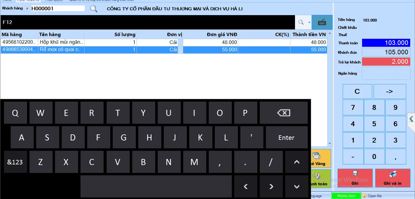 Nút chức năng đóng mở bàn phím ảo giúp nhập liệu thông tin mặt hàng hoặc khách hàng trên POS