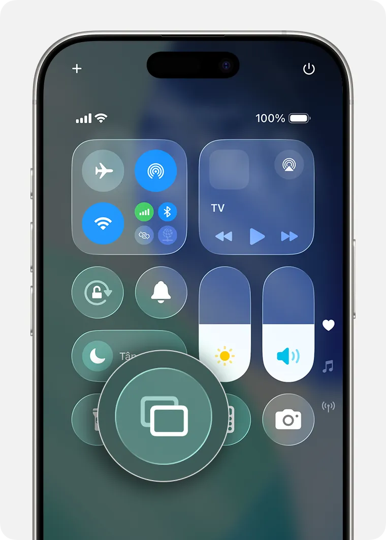 Nút Phản chiếu màn hình xuất hiện nổi bật trong số các mô-đun của Trung tâm điều khiển.