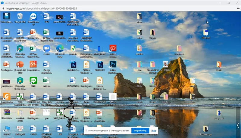 Nút Stop Sharing để dừng chia sẻ màn hình trong Messenger