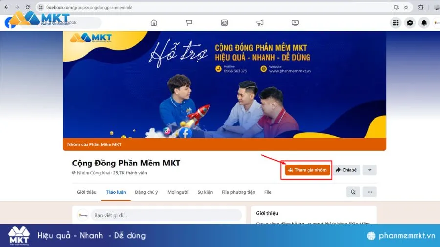 Nút Tham gia nhóm khi dùng Fanpage profile