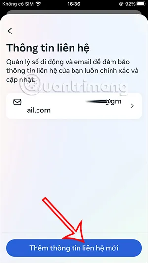 Nút Thêm thông tin liên hệ mới để thêm email dự phòng vào Facebook