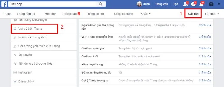 Phân bổ vai trò quản trị sau khi lập facebook nhanh chóng