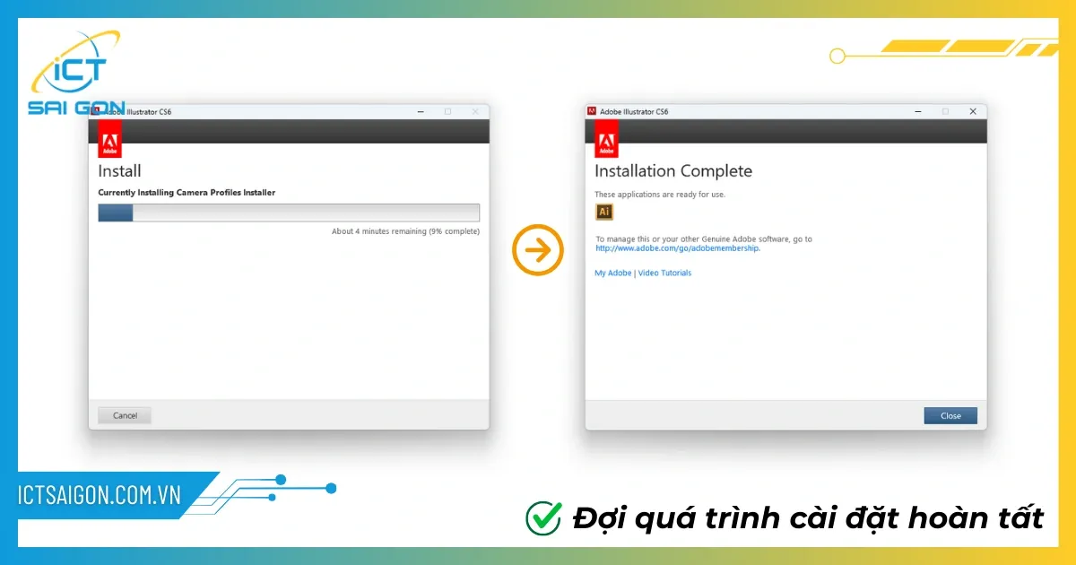 Quá trình cài đặt Adobe Illustrator CS6 đang diễn ra